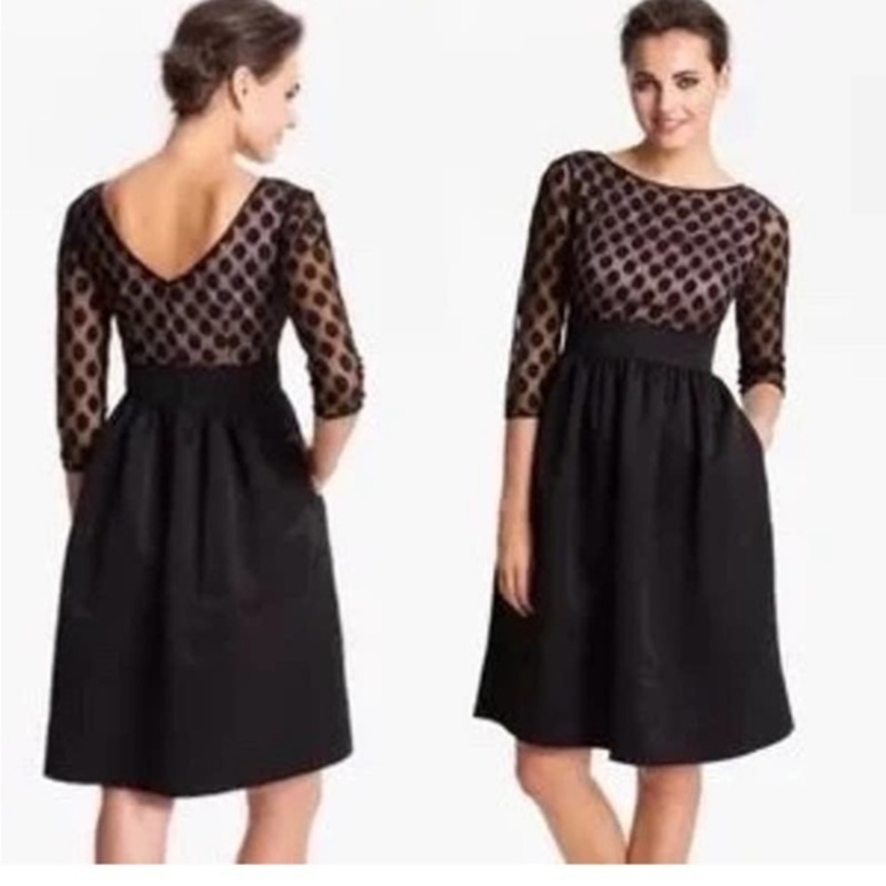 Eliza J Black Polka Dot Lace Fit and Flare Holiday Formal Dress Size 6